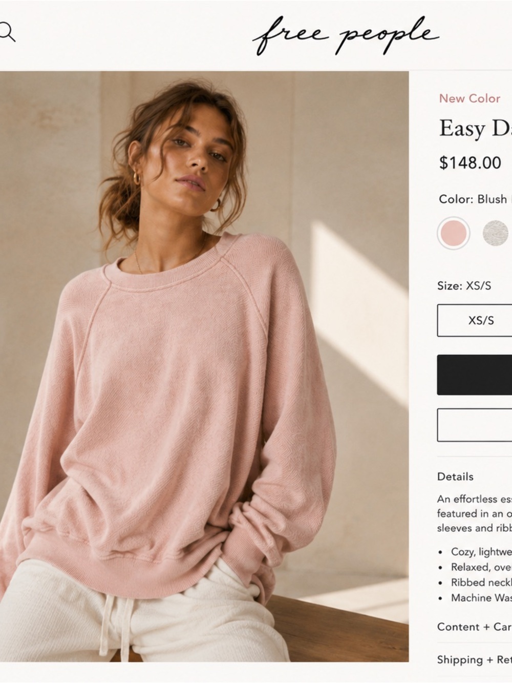 Free People Easy Days Pullover Sweater - Blush Petal